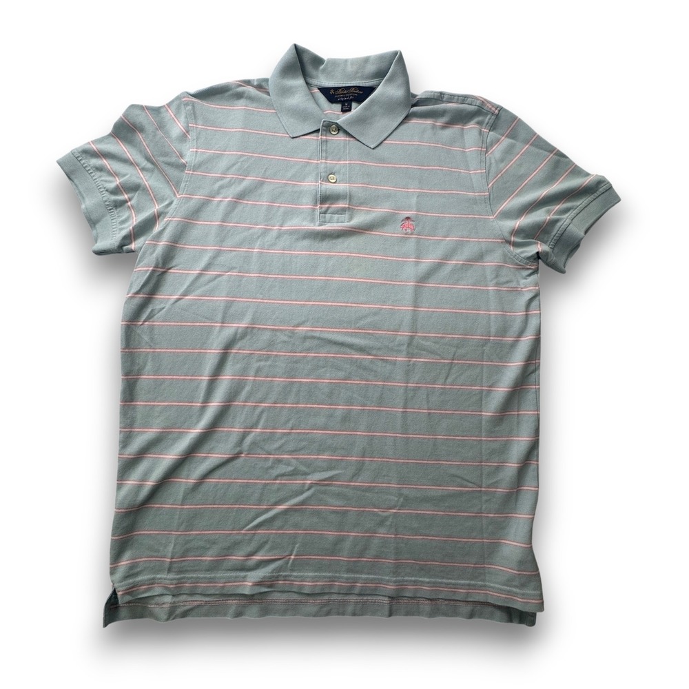 Brooks Brothers Mens Supima Cotton Striped Polo Shirt Blue Pink Original Fit M